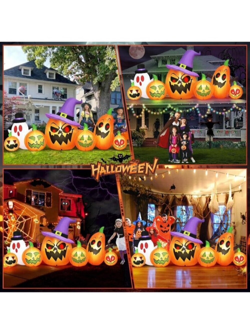 8FT Long Halloween Inflatables Spooky Pumpkin Outdoor Decor White Orange Witch - Picture 4 of 6